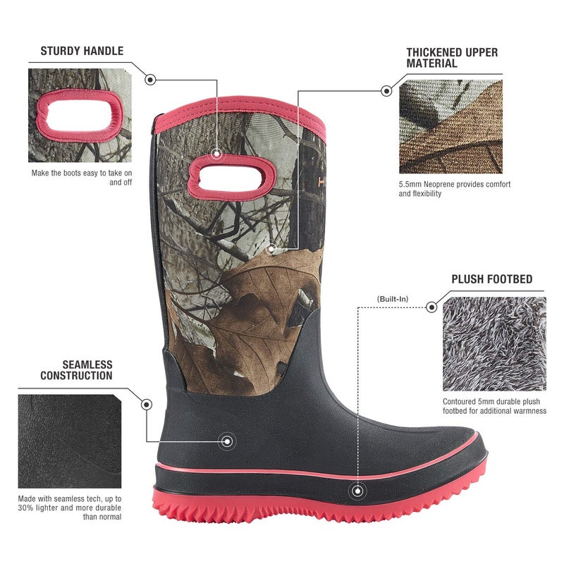 HISEA Womens Rain Boots, Women Neoprene Barn Boot Rubber Garden Shoes Waterproof Mid Calf Mud Boots for Outdoor Farm Work, Camo, Size 10 - Image 4